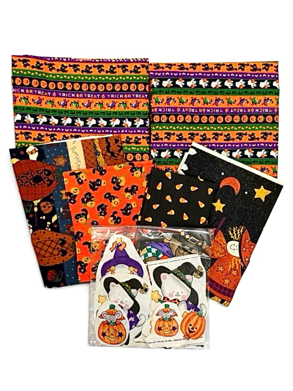 Vintage 90s Halloween Fabric Bundle Cranston VIP Witch Panels Sewing Crafts Lot